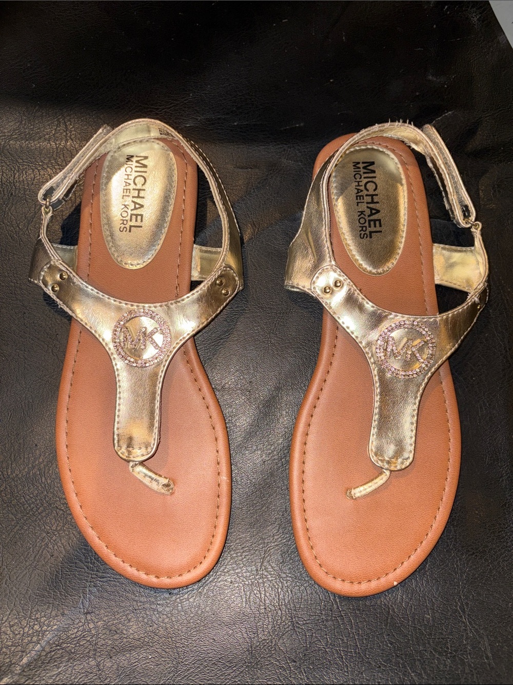 Michael Kors Metallic Gold T-Strap Sandals